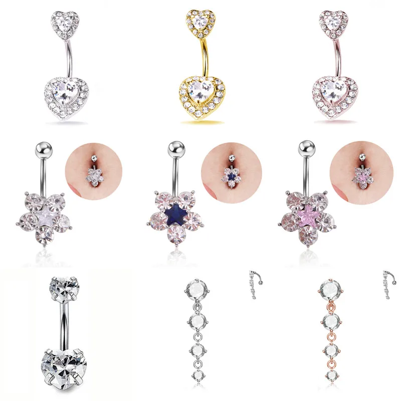 

1PC Stainless Steel Flower Petal Navel Piercing Crystal Belly Button Rings Body Piercing Nombril Navel piercing