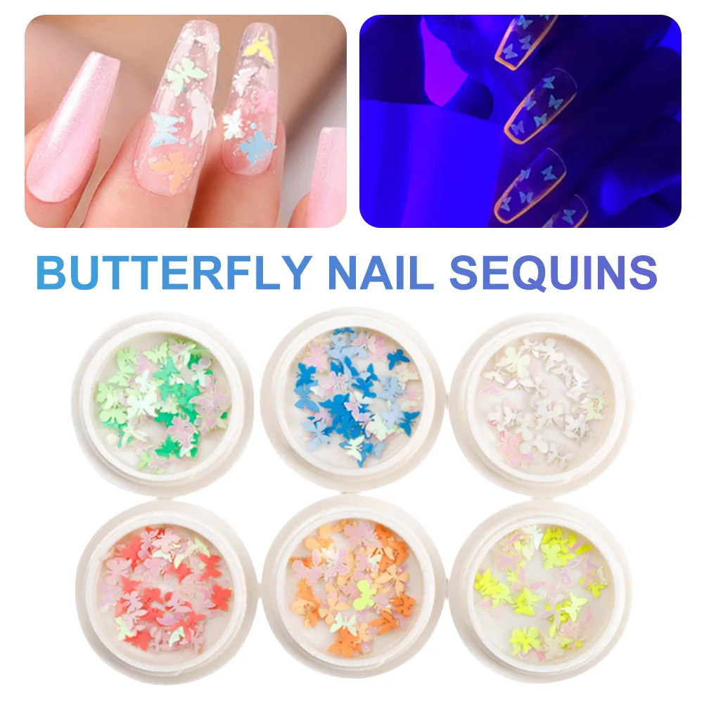 

1 box Nail Art Fluorescent Sequins Butterfly Night Light Flakes Glow in the Dark 3D DIY Nail Stickers Decal Nail Art Decoration