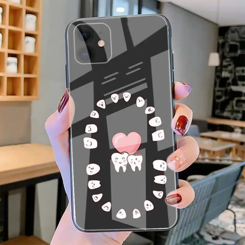 

ZFGHSHYQ Tooth Dentist Phone Case Tempered Glass For Iphone6plus 6S 7 7plus 8 X XS XSmax XR 11 12 Pro Max 12mini