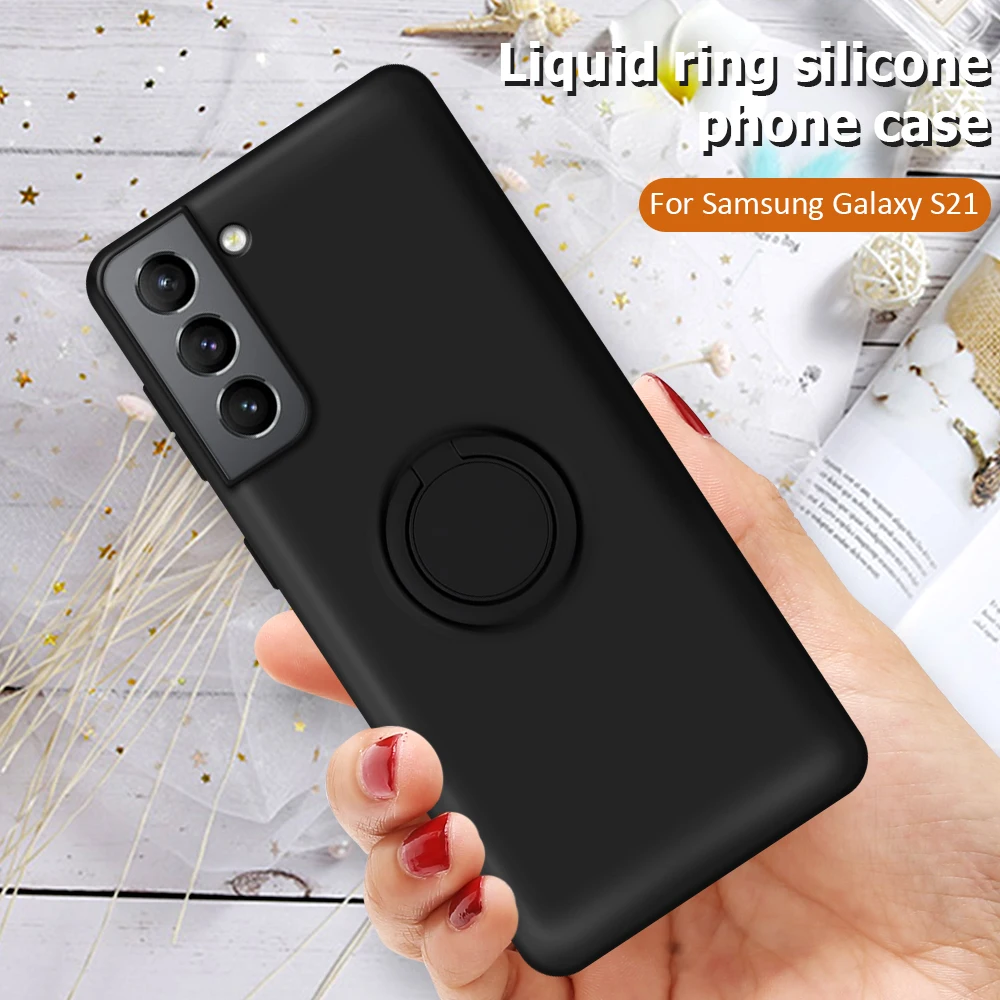 

luxury With Ring Phone Case For Samsung Galaxy S21 Ultra S 21 S21 Plus Liquid Silicone Magnetic Holder Back Cover For Galaxy S21