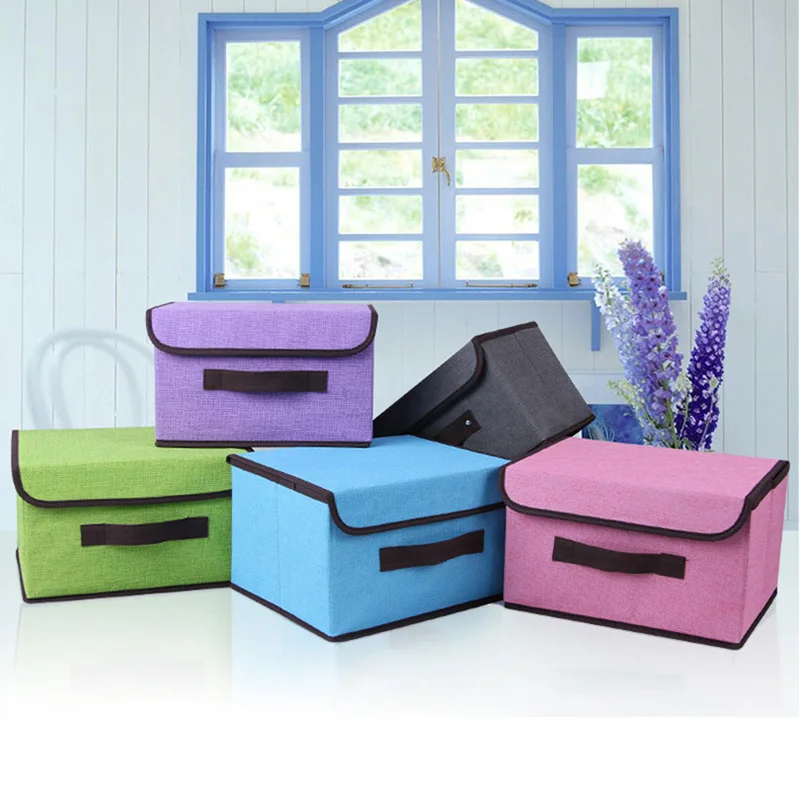2 Sizes Folding Clothes Storage Box With Cap Non-woven Fabric Container Cosmetics Bin Household Sock Toy Sundries Organizer | Дом и сад