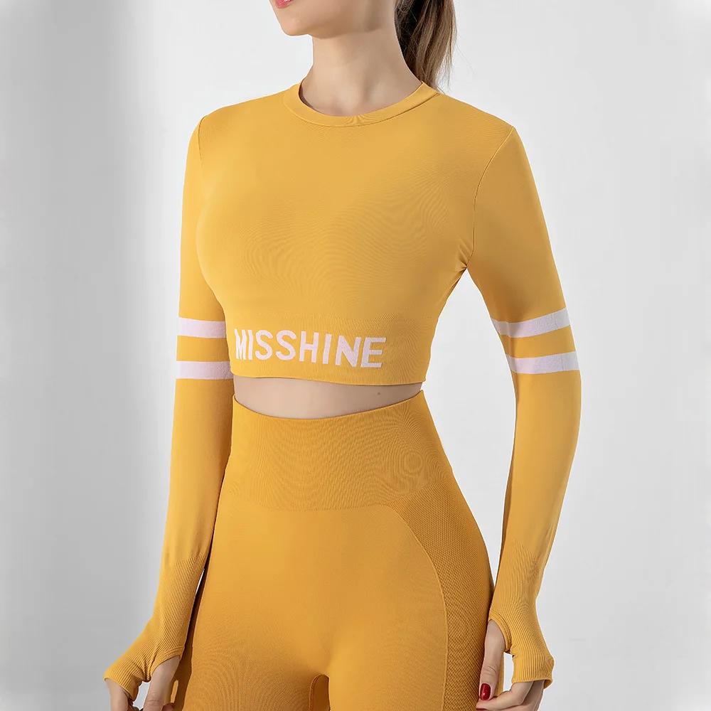 

Workout Tops For Women Yoga Crop Shirts Gym Seamless T-Shirt Black Top Short Training Long Sleeves Sexy Stretch Fitness Clothing