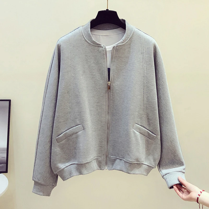 Женская Базовая бейсбольная куртка однотонная бойфренда с длинным рукавом