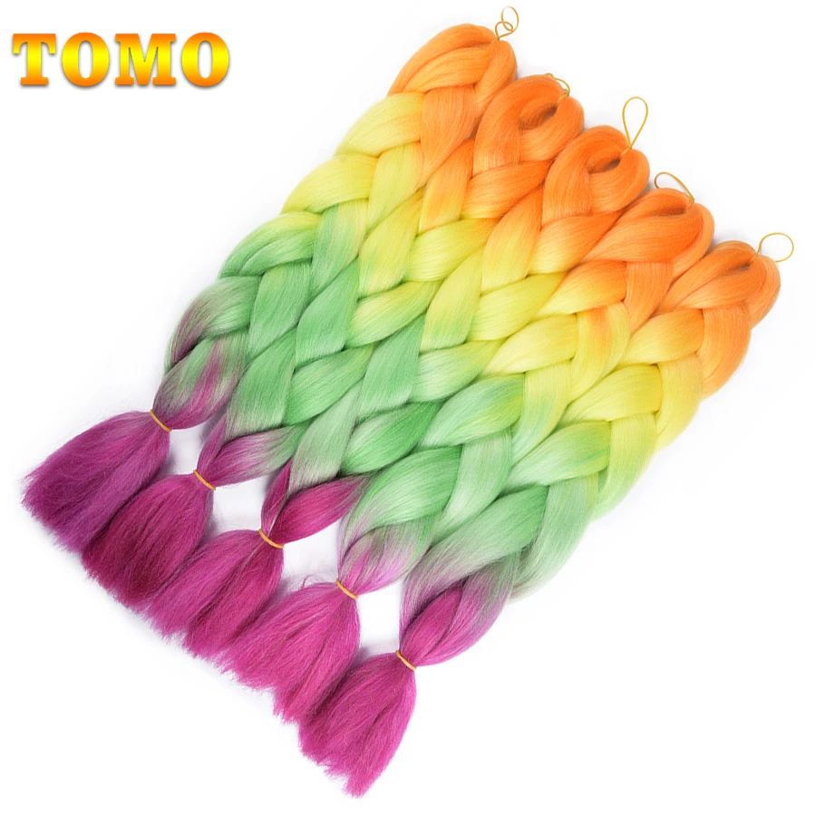 TOMO, 24 дюйма, длинные, Xpression, косички для наращивания, огромные, вязанные крючком косички, синтетические волосы, стиль 100 г/шт., чистый блонд, розовый, зеленый