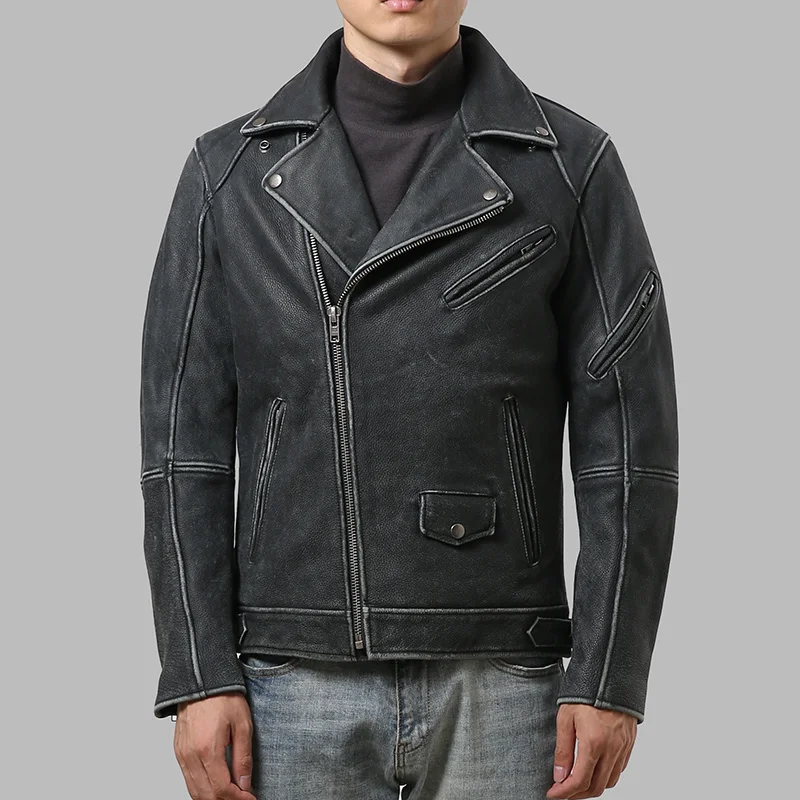 

LZ399 RockCanRoll Super Quality Coat Genuine Cow Leather Cowhide Cotton Lining Stylish Durable Vintage Jacket