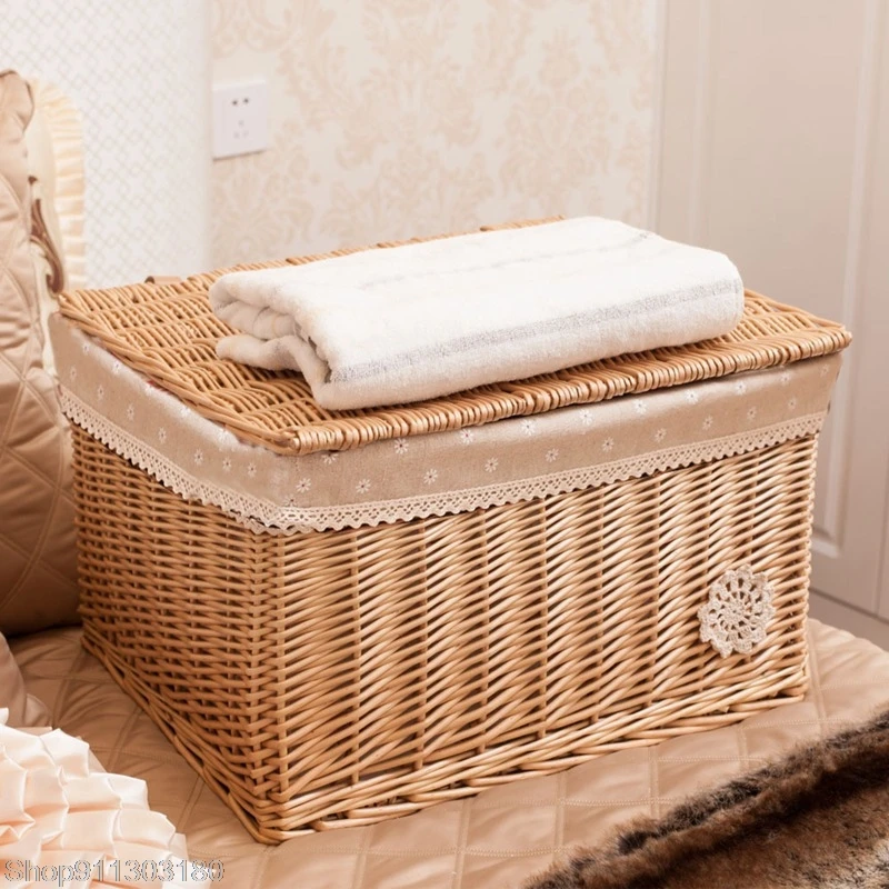 

NEW Manual Woven Storage Basket With Lid Wicker Basket Rattan Sundries Toy Storage Box Handmade Sorting Boxes For Clothes