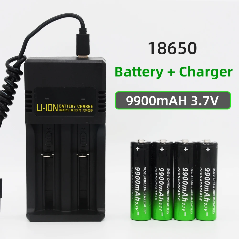 

18650 3.7V 9900mAh 2/4/8pcs Battery + 4 Slots 3.7V 18650 USB charger2021 New Rechargeable Battery Free shipping