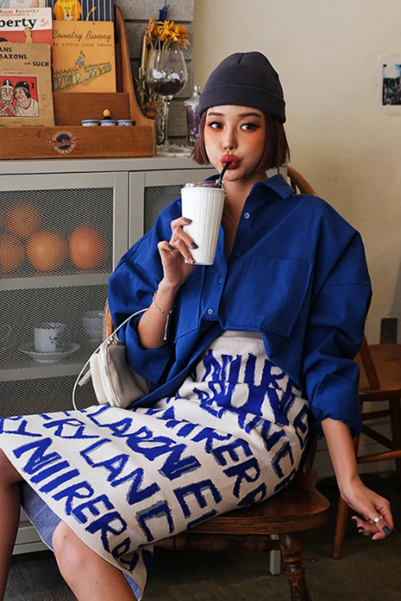 

blue color ladies fashion long sleeve blouses , cute chic ladies fashion shirts A445