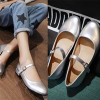silver mary jane shoes for women ballerina flats low heels round toe dress flat womens shoes 2020 school student shoes