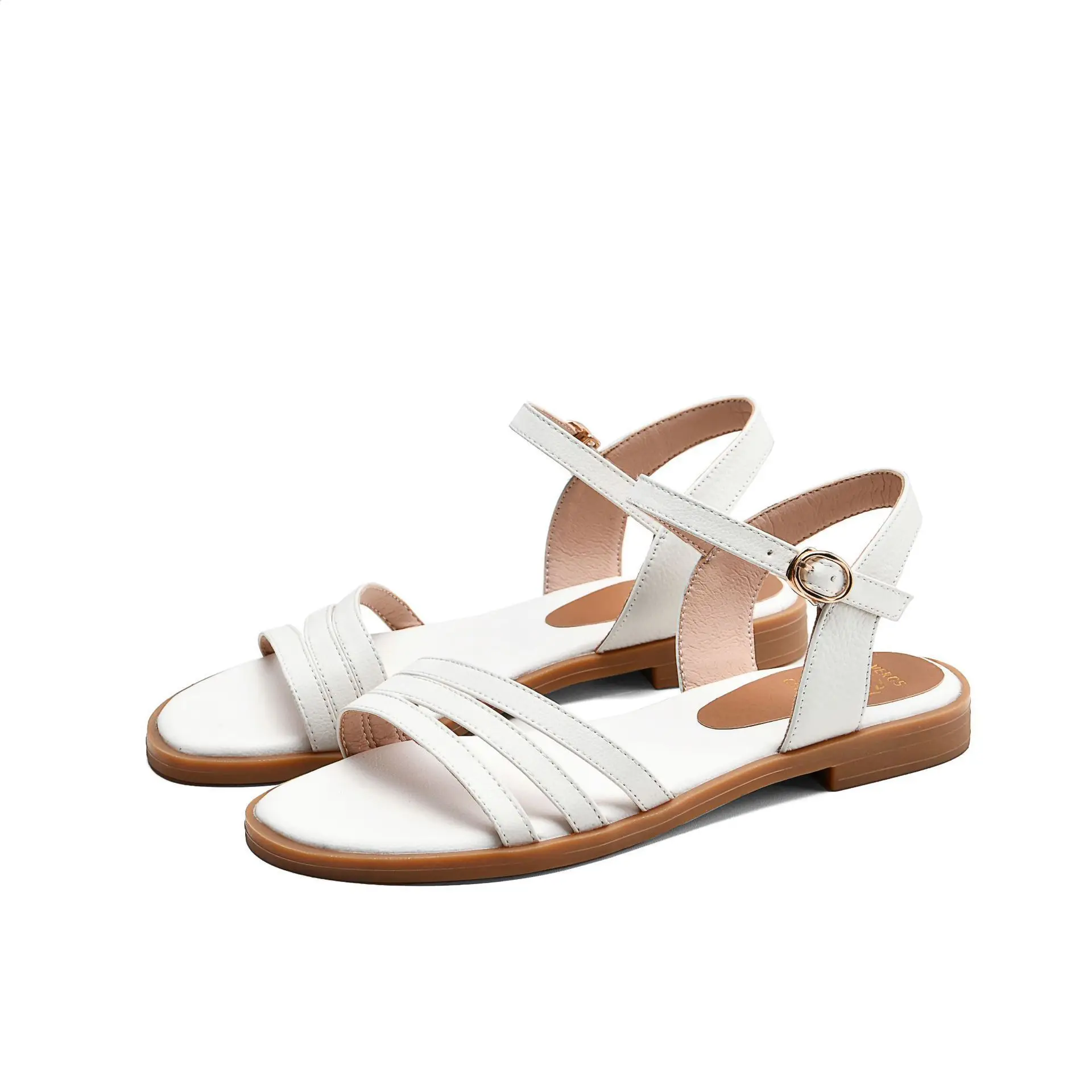 

Summer 2020 cowhide women's shoes comfortable low heel square heel Leather Sandals Size Roman sandals women's shoes