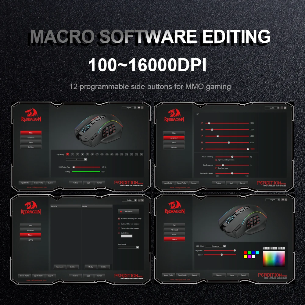

REDRAGON M901-KS Perdiction Elite RGB USB 2.4G Wireless Gaming Mouse 16000DPI 19 buttons Programmable ergonomic for gamer Mice