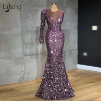 luxury sparkle purple mermaid evening dresses beaded sequined one shoulder long evening gowns 2020 formal dress abendkleider