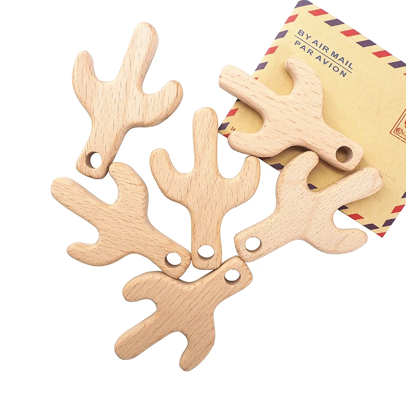 Chenkai-anillo mordedor de Cactus de madera, 10 unidades, bricolaje, ecol&oacute;gico, sin terminar, sonajero para beb&eacute;, dentici&oacute;n, juguete de animales de madera-1