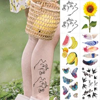 waterproof temporary tattoo sticker linear cat feather butterfly fake tatoo leg arm boy girl child glitter tattoos kids body art