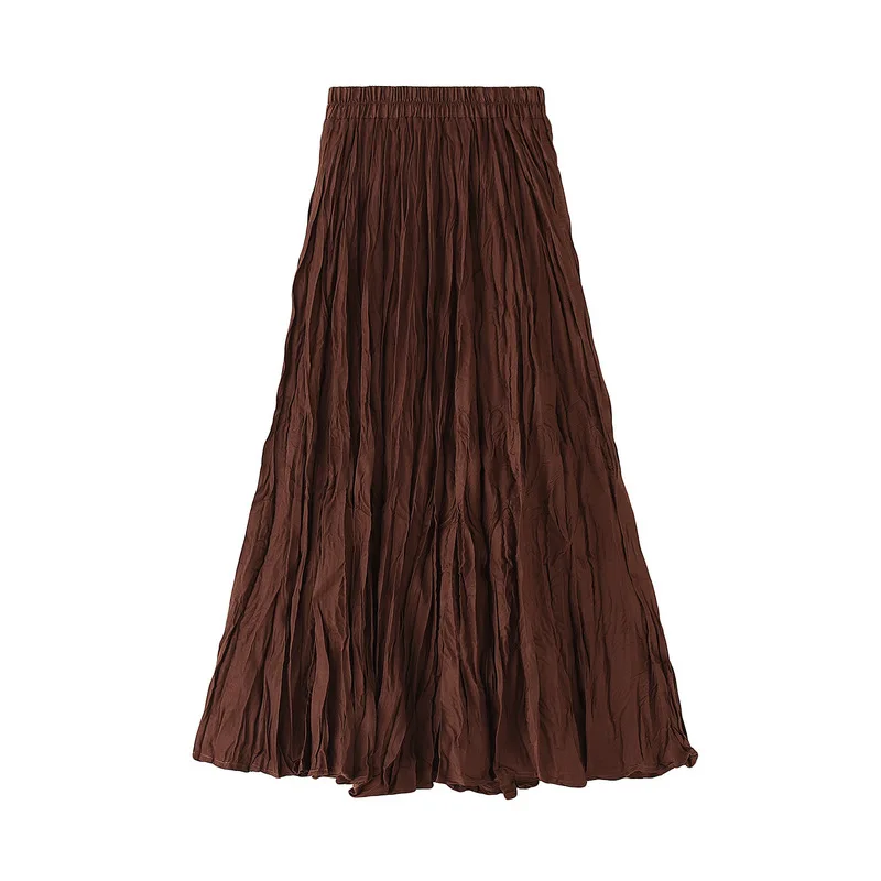 

2020 Autumn & Winter New Elastic High Waist Slimming Solid Color Pleated Skirt Casual All-match Women Long Skirt Free Shipping