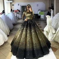 sparkling prom gowns robe de soiree abendkleider puffy ball gown dubai 2 colors formal dresses sequin long sleeves