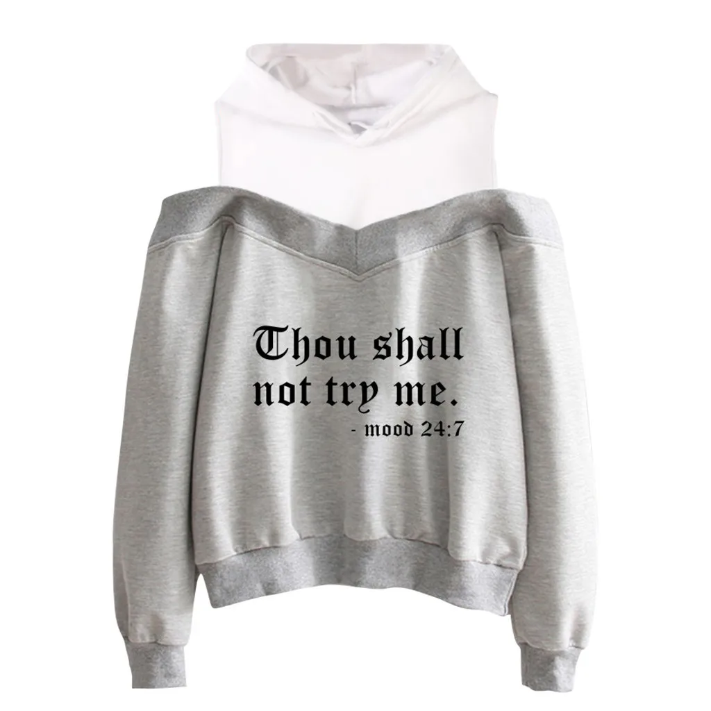 Зимний женский с капюшоном Толстовка 2019 сексуальная открытыми плечами цифровая