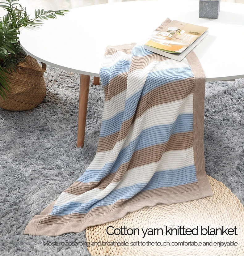 

Baby Blanket Quilt Qomfortable And Soft Stripe Bed Sheet 70*90cm 27.56in*35.4in Cotton Yarn Knitted Stroller Blanket Newborn Kit