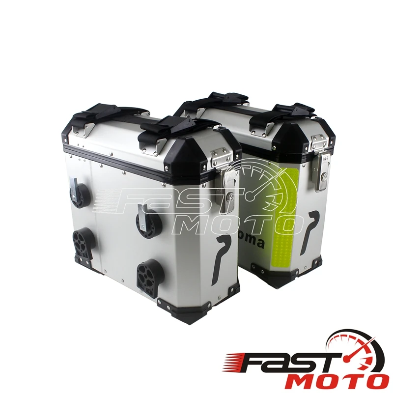 للبيع 2 قطعة صناديق جانبية من الألومنيوم مقاوم للماء دراجة نارية بجولة الدراجات السرج حقيبة الأمتعة الجذع الجانب الحال بالنسبة لهوندا سوزوكي BMW F800R...