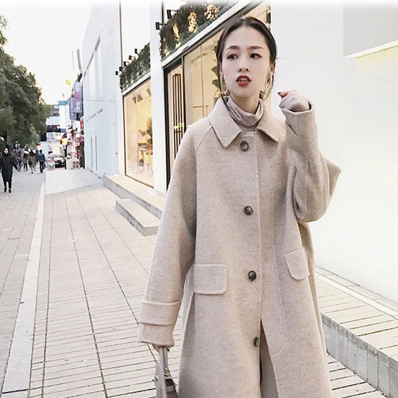 Женские кашемировые шерстяные пальто розовое осенне-зимнее мода 2019 длинный