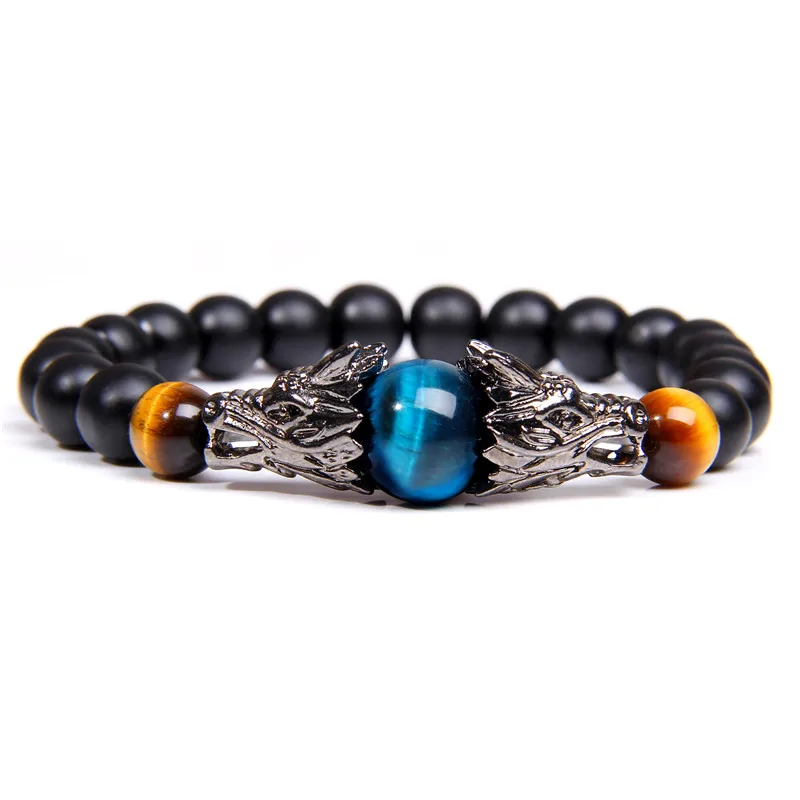 Браслет "тигровый глаз" для женщин Pulseira Masculina мужские ювелирные изделия дракон Bileklik Pulseira 8 мм каменные бусины эластичные мужские браслеты