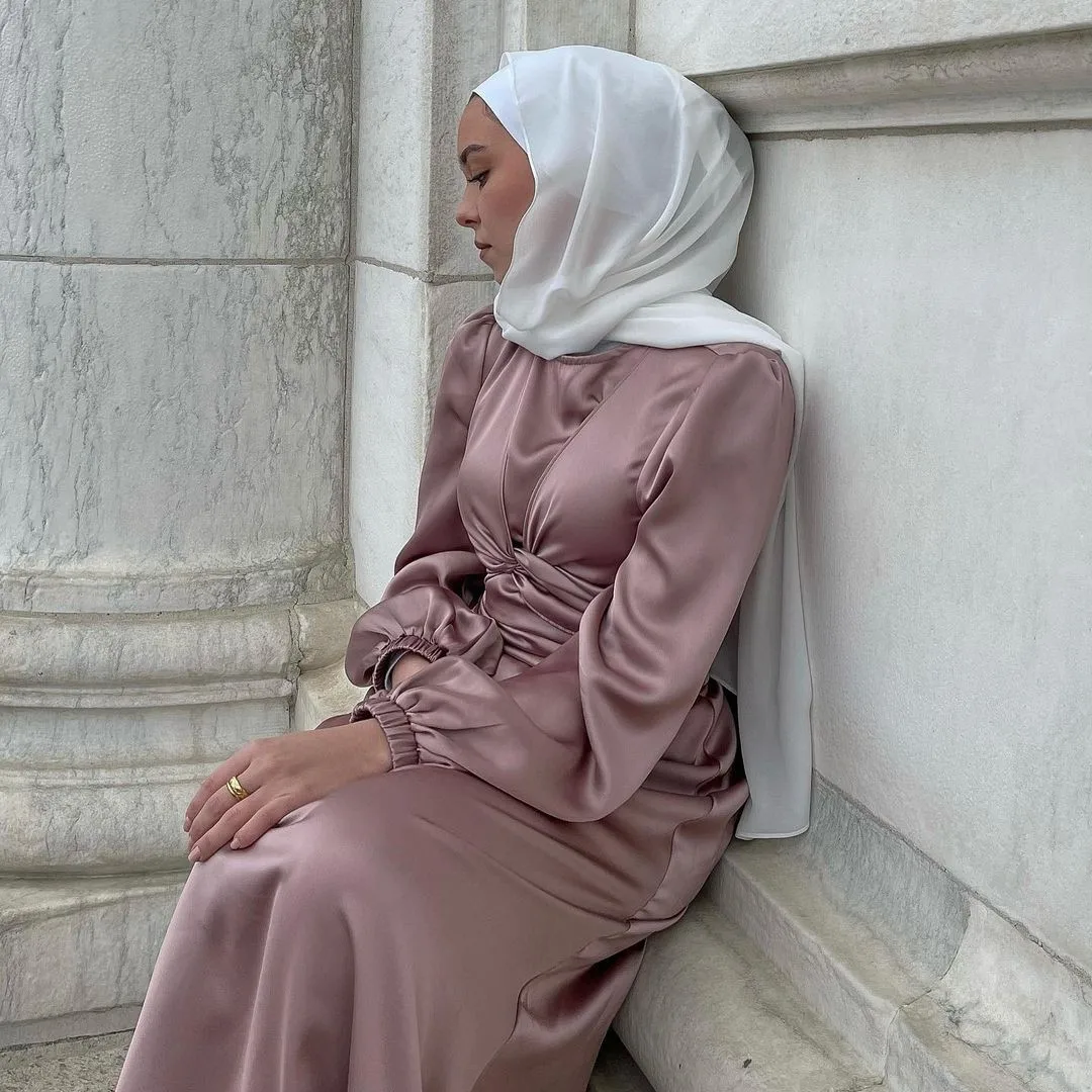 Рамадан шелковое мусульманское платье abayas для женщин Дубай модная мусульманская