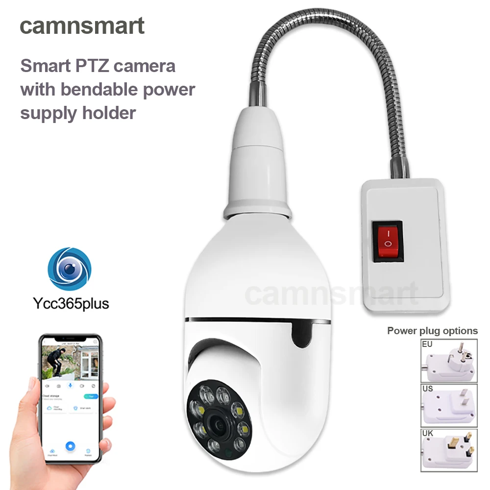3MP Ycc365 كاميرا أمان لاسلكية صغيرة مع E27 انحناء لمبة المقبس HD اللون للرؤية الليلية اتجاهين الحديث سهلة التركيب مراقبة المنزل