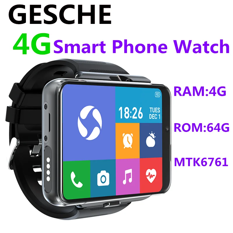 GESCHE-reloj inteligente 4G, dispositivo con pantalla de 2,88 pulgadas, Android 9,0, 4GB, 64GB, c&aacute;mara de 13MP, resoluci&oacute;n de 480x640, bater&iacute;a de 2700mah-0