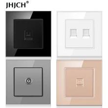 JHJCH-Panel de cristal de 1 entrada RJ45, Conector de Internet CAT6, TV, Tel,toma de datos de pared