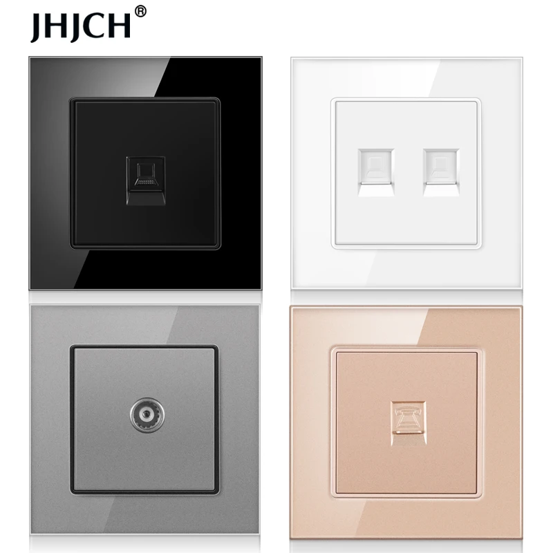JHJCH-панель закаленного стекла 1 вход RJ45 коннектор интернет CAT6 ТВ тел Тома данных |