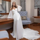 Шифоновое свадебное платье со шлейфом Glam, ТРАПЕЦИЕВИДНОЕ ПЛАТЬЕ с длинными рукавами и открытыми плечами, 2021