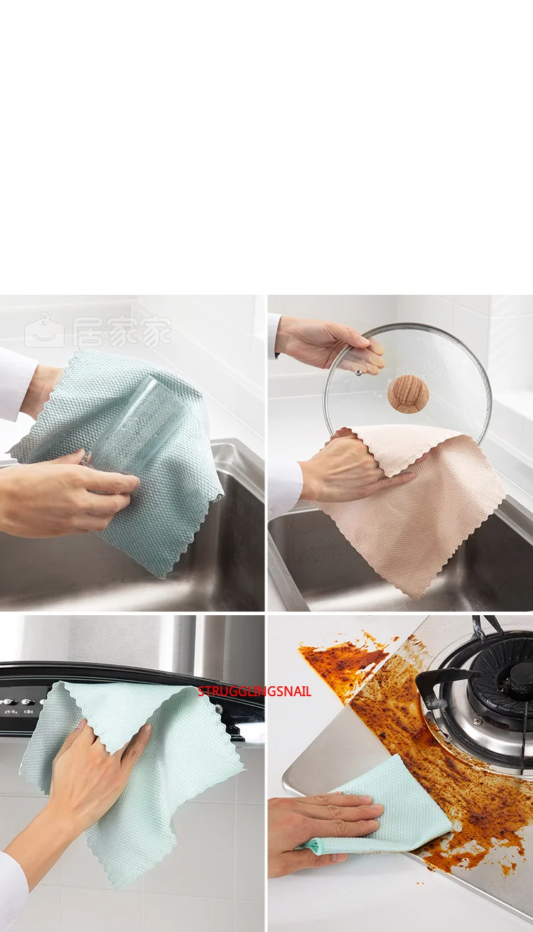 

6Pcs Kitchen Anti-Grease Wiping Rags Efficient Fish Scale Wipe Cloth Cleaning Cloth Home Washing Dish Cleaning Towel