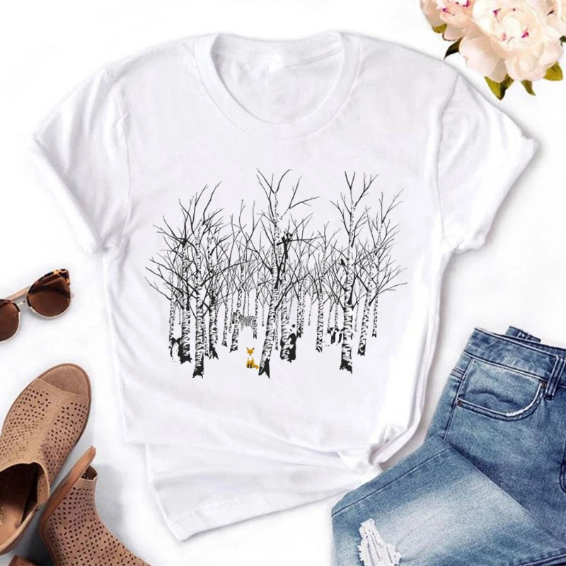 Женская футболка с коротким рукавом круглым вырезом и принтом|Футболки| |