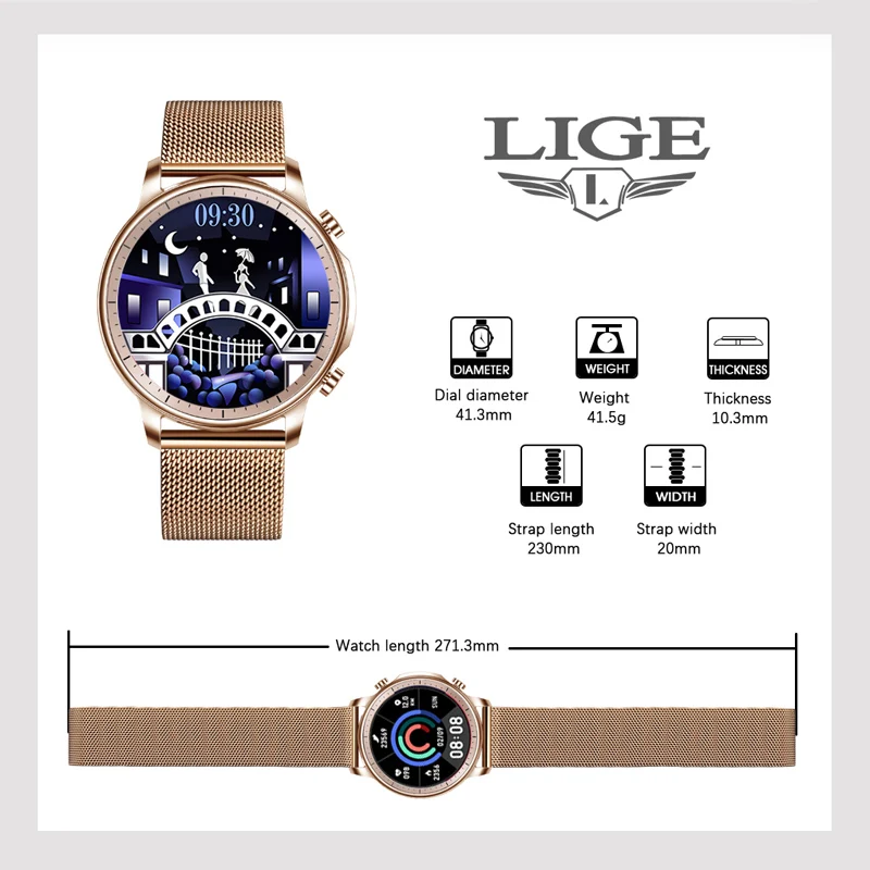 

LIGE Women Smart Watch Full Touch Fitness Tracker IP67 Waterproof Blood Pressure Blood Oxygen Monitor Smart Clock Men Smartwatch