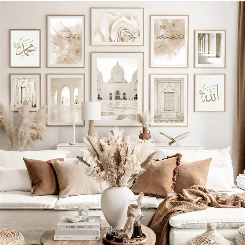 

Landscape Poster Islamic Beige Canvas Print Mosque Morocco Door Wall Art Painting Bohemia Picture Modern Home Room Decoration