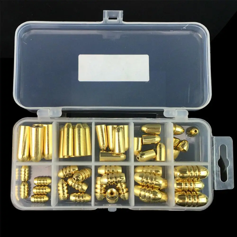 

50Pcs/Set Copper Bullet Weights Fishing Sinkers in Plastic Fishing Accessories Tackle 1.8g/3.5g/5g/7g/10g Boxes Box Storage D7I1
