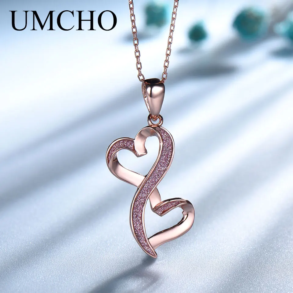 

UMCHO Famous Brand Glitter Heart 925 Sterling Silver Necklace Pendants For Women Wedding Anniversary Birthday Gift Fine Jewelry