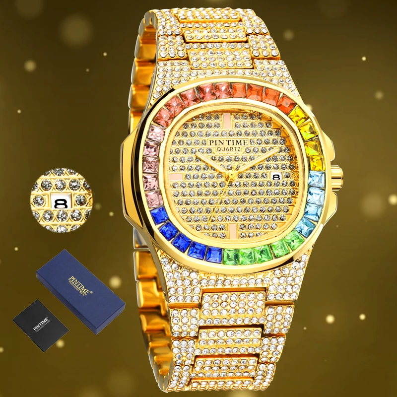 2020 мужские часы в стиле хип хоп с бриллиантами Топ бренд Роскошные золотые