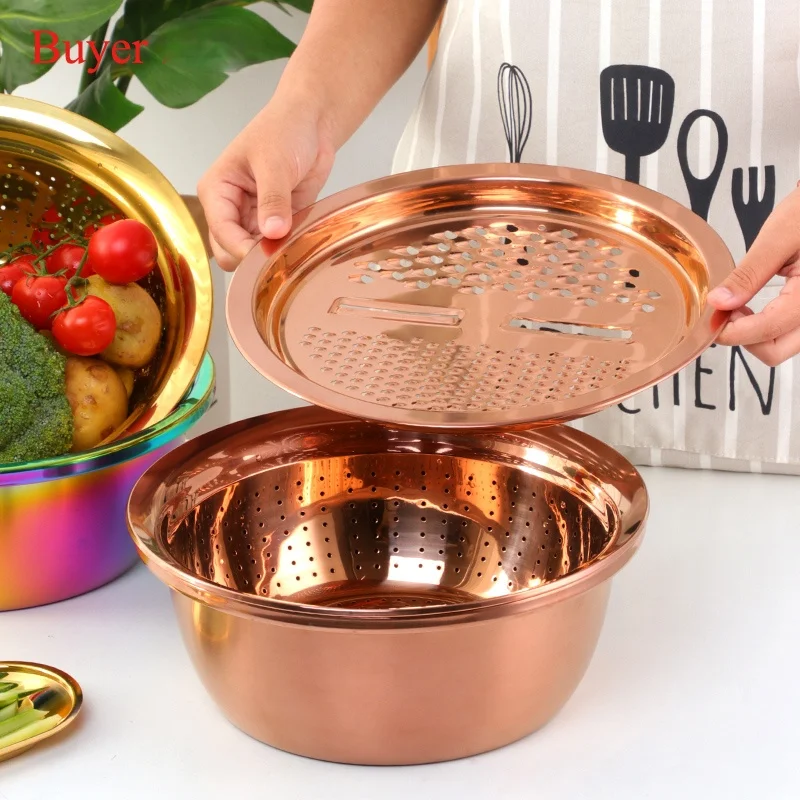 

High-quality Stainless Steel Drain Pan Strainer Basket Vegetable Drain Tray Multi-function Chopper Chopper Grater Kitchen Tool