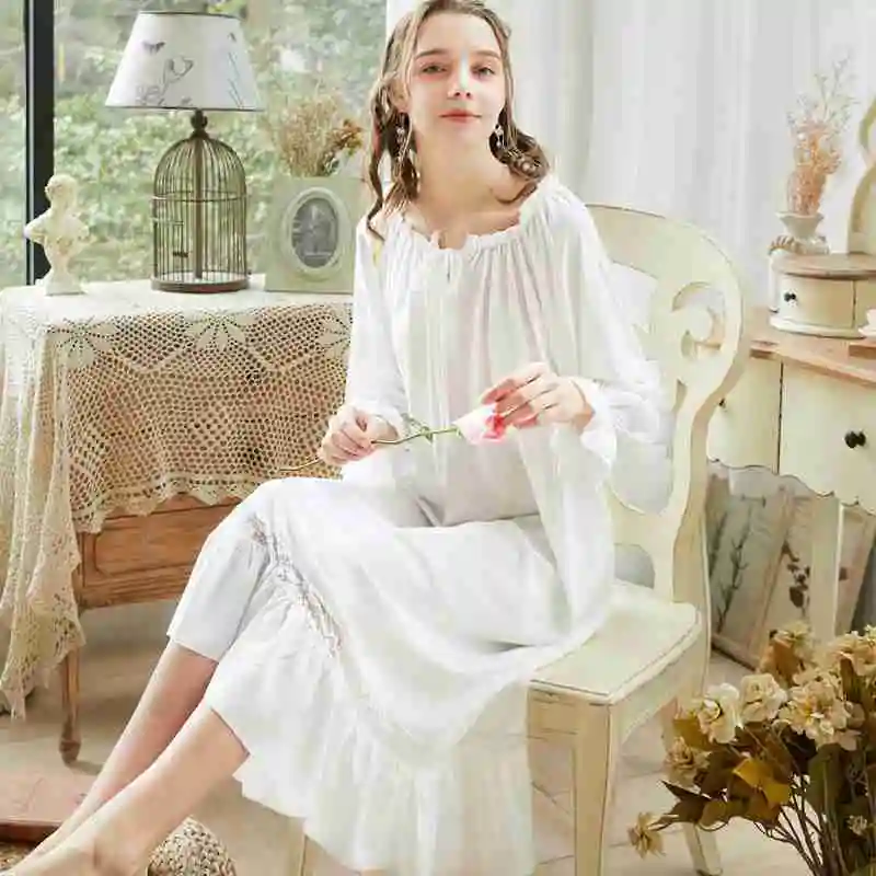 Women's Vintage Palace Sweet Nightgowns Vintage Nightdress Ruffles Lolita Women Nightwear Sleepwear Pink Negligee