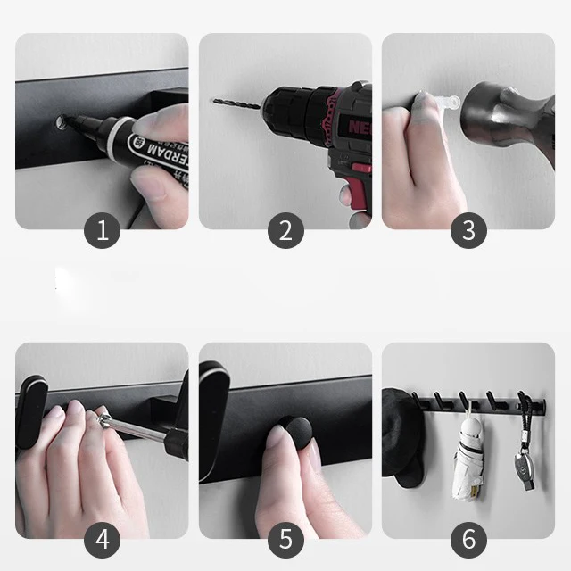 

Wall-Mounted Coat Hanger 3/4/5/6 Hook Space Aluminum Coat Hooks Towel Rack for Hanging Clothes Hats Bags Jacket Nordic Style