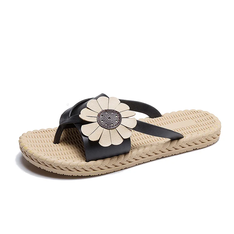 

Cute Flower Slippers Summer Women Flip Flops Slip-on Beige PVC Women Beach Slides Ladies Mules Women Casual Shoes Slides