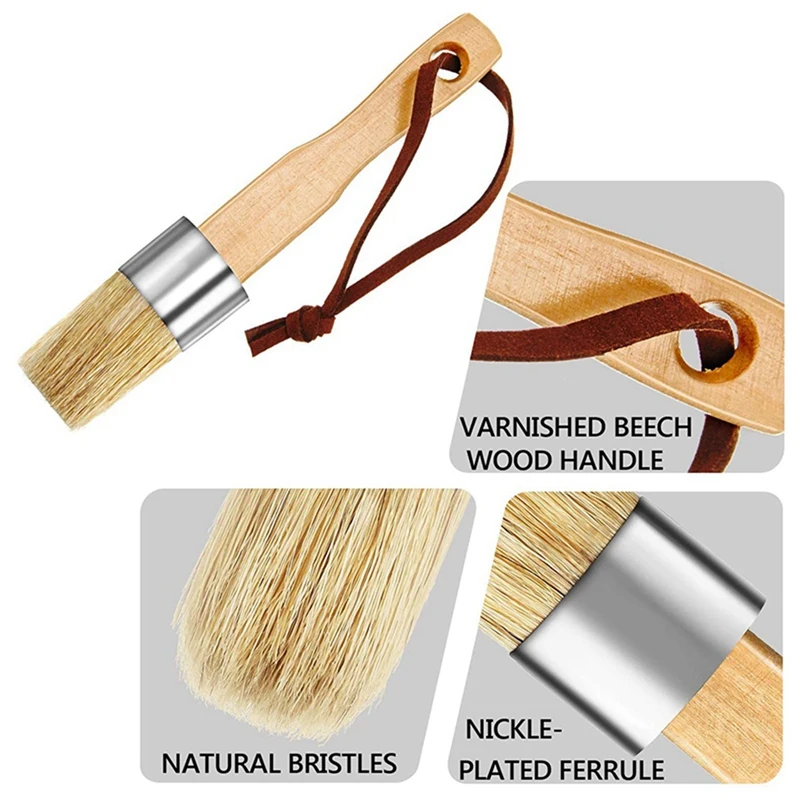 Chalk and Wax Paint Brush Large 2-In-1 Round Natural Bristles Painting Tool with 3 Pieces Brushes |