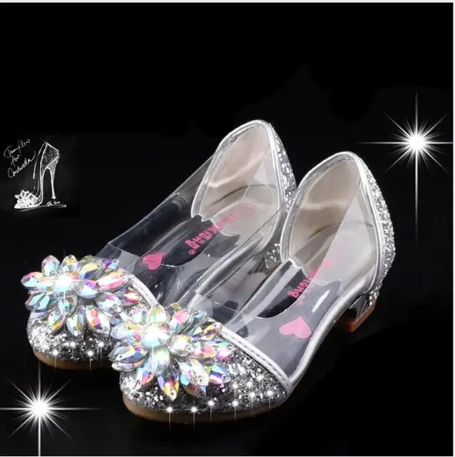 Fashion Cinderella Crystal Bright Diamond Shoes Girl Princess Single Shoes Girl Performance High Heels Shoes 1