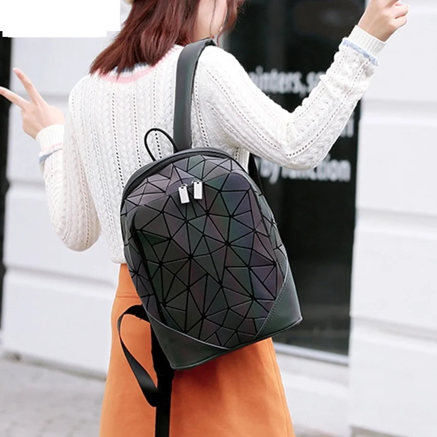 

Women Backpack Luminous Geometric Plaid Female Backpacks For Teenage Girls Bagpack Bag Holographic Backpack School Mochila