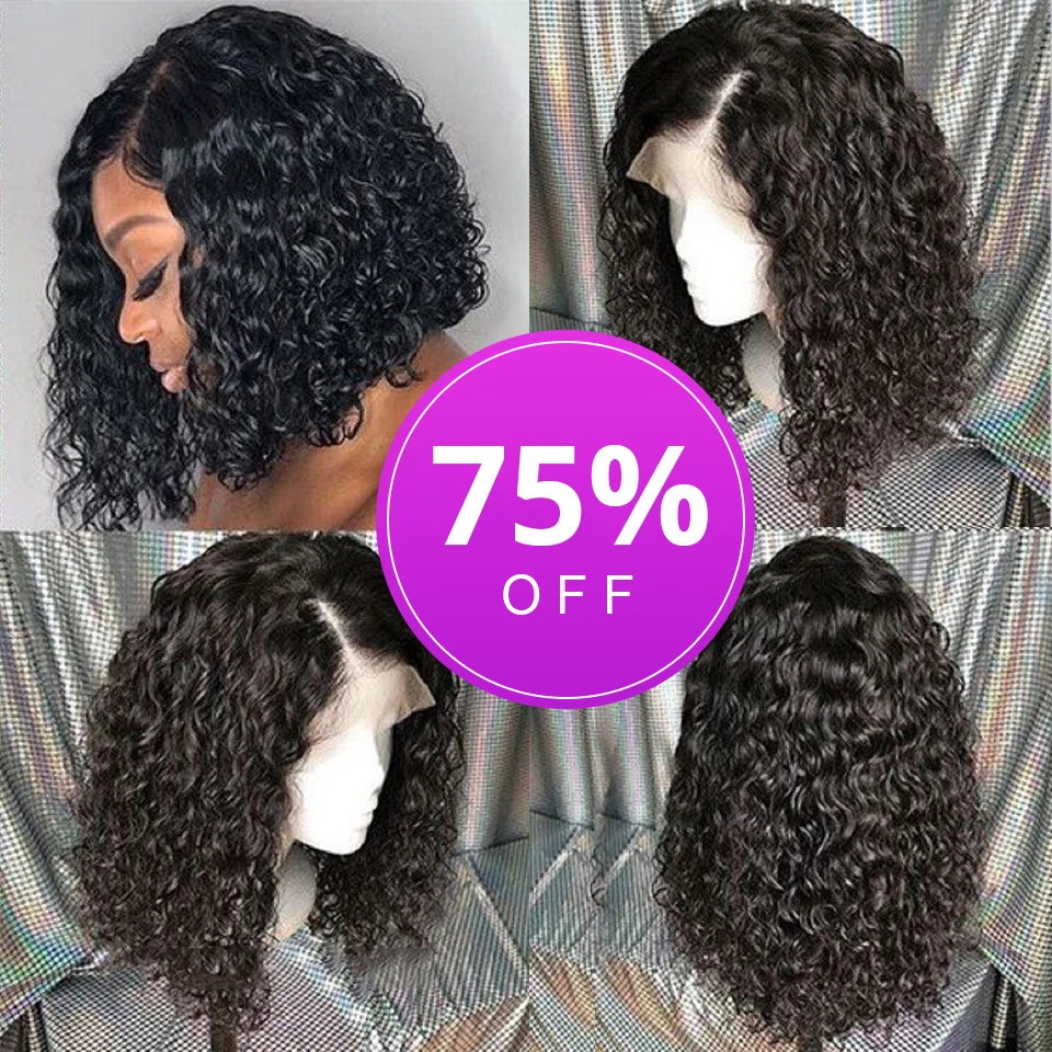 Малазийский кудрявый короткий Боб парик из человеческих волос предварительно