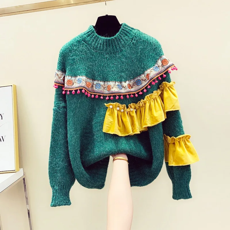 Half-turtleneck pullover women 2019 fall/winter new Korean version of loose thick needle student wool sweater tide | Женская одежда