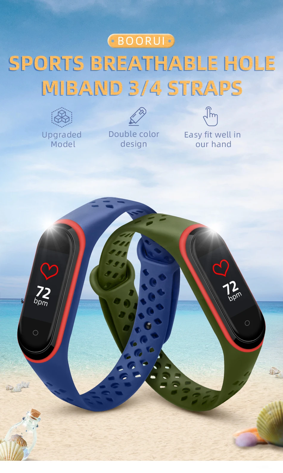 BOORUI mi band 4 ремешок силиконовый сменный для Xiaomi mi band 4 3 ремешок двойной цвет алмазное отверстие mi band 4 ремешок