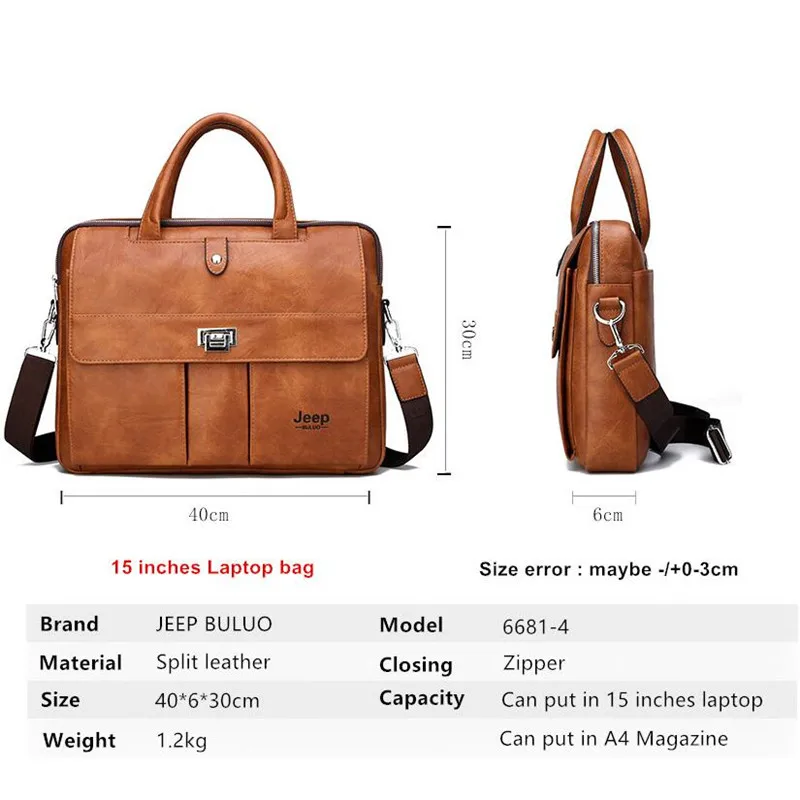 jeep buluo business travel handbag office business male bag for a4 files man briefcase big size 15 inches laptop bags tote bag free global shipping