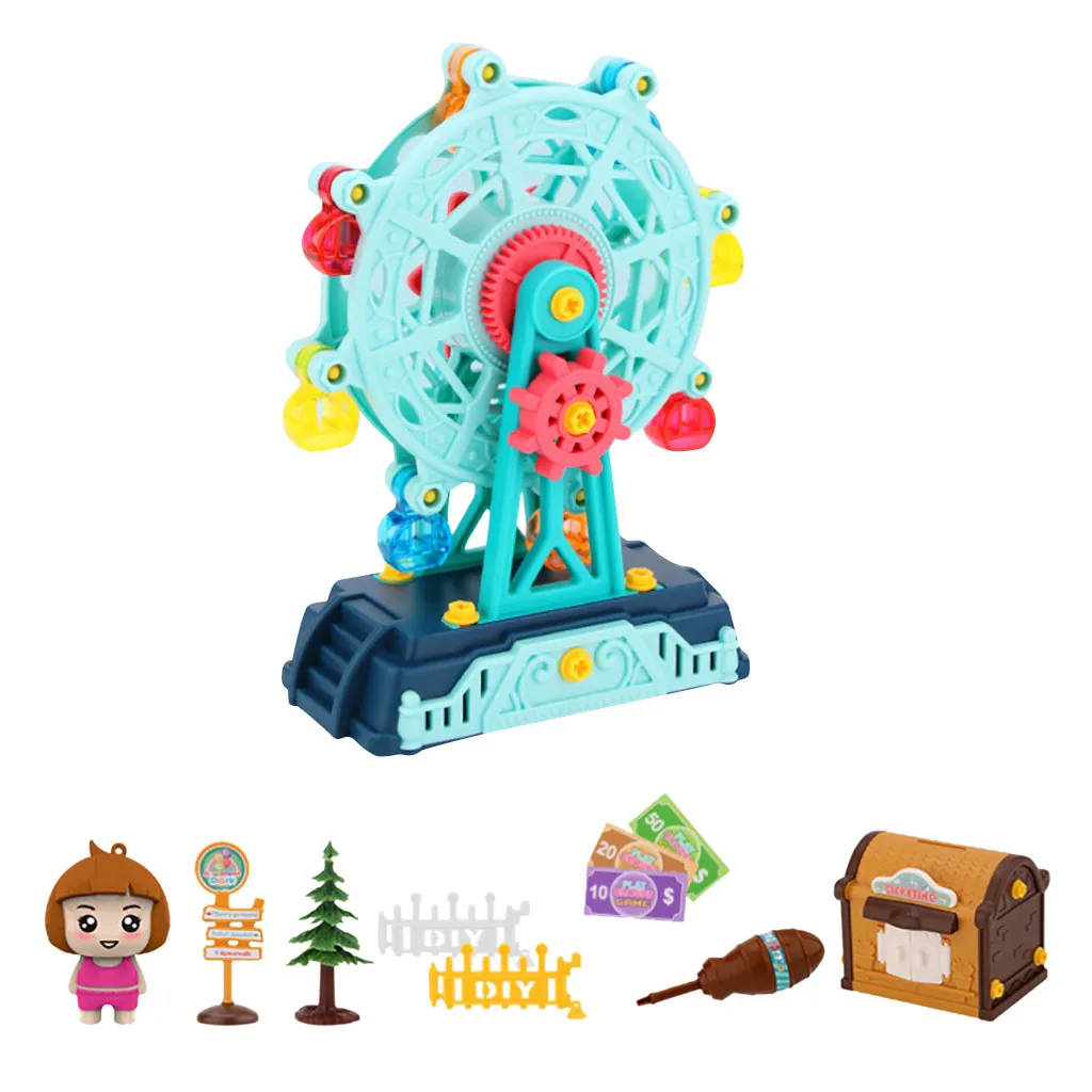 

Toy For Children Puzzle DIY Amusement Park Vibrato Assembly Building Blocks Adventure Ferris Wheel Pirate Ship Carousel Toy Gift